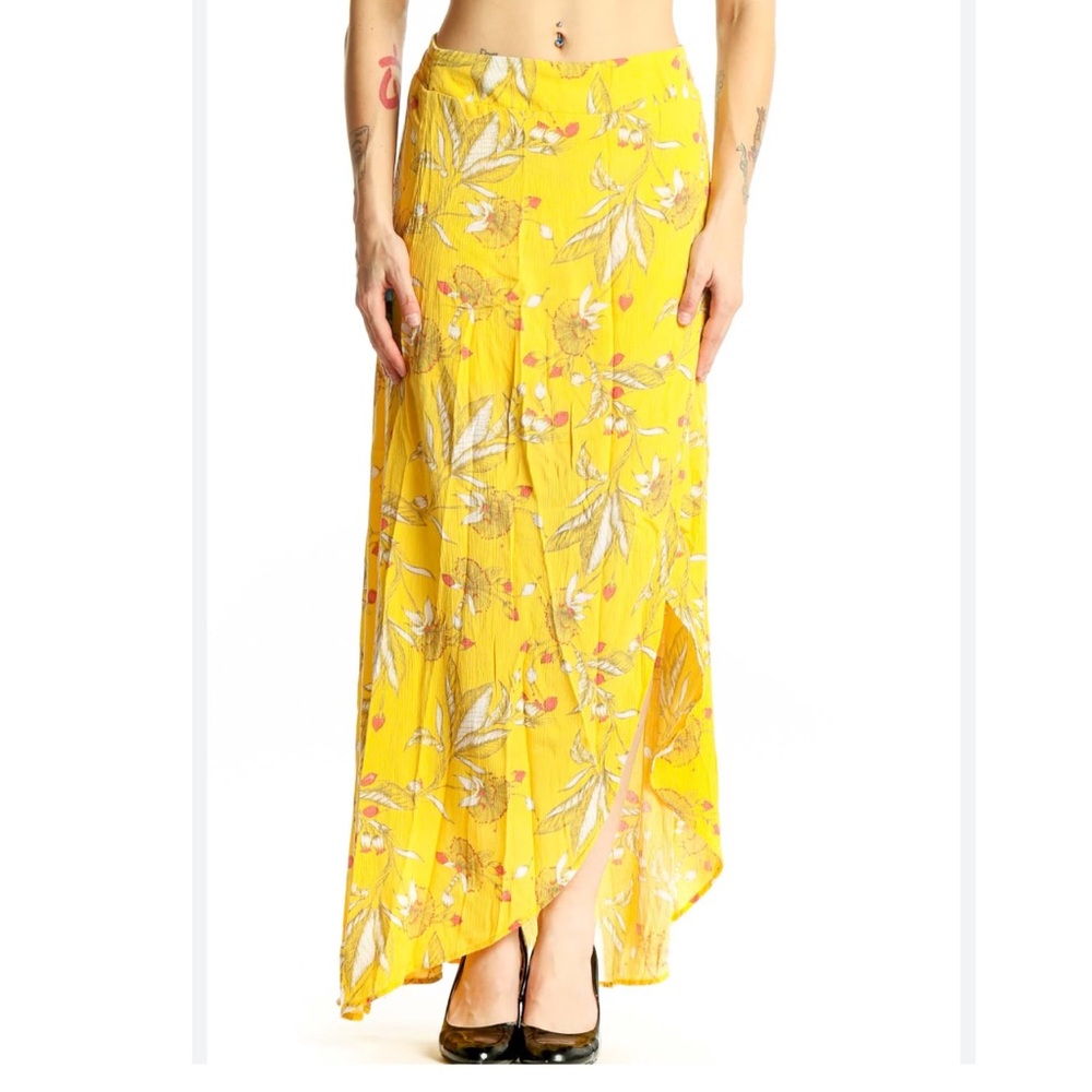 Express Yellow Floral Rayon Maxi Skirt